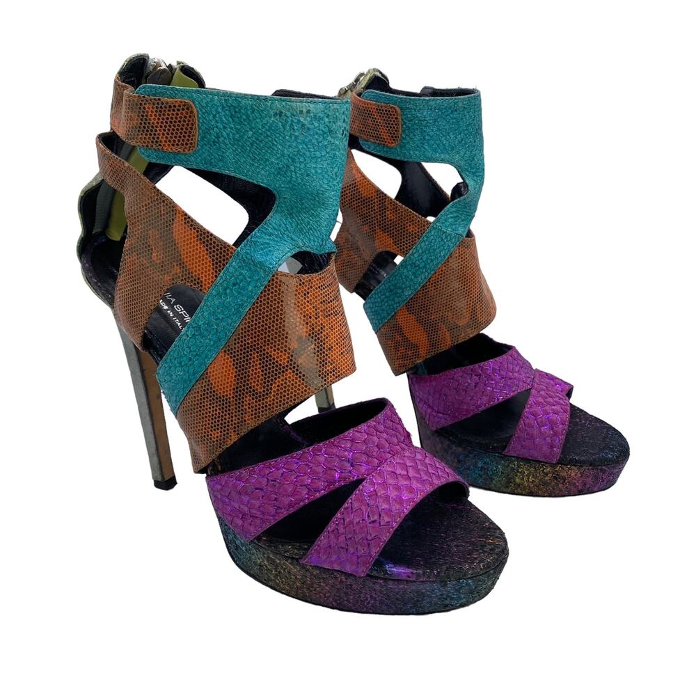 Tania Spinelli Italy Colorblock Animal Print Cutout Heels 38 8